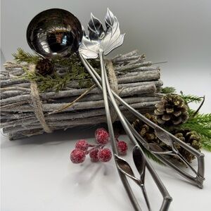 Elegant Silver Leaf Handle Serveware Set